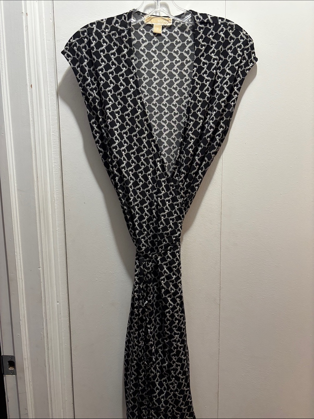 Michael Kors Black and White Printed Midi Wrap Dress